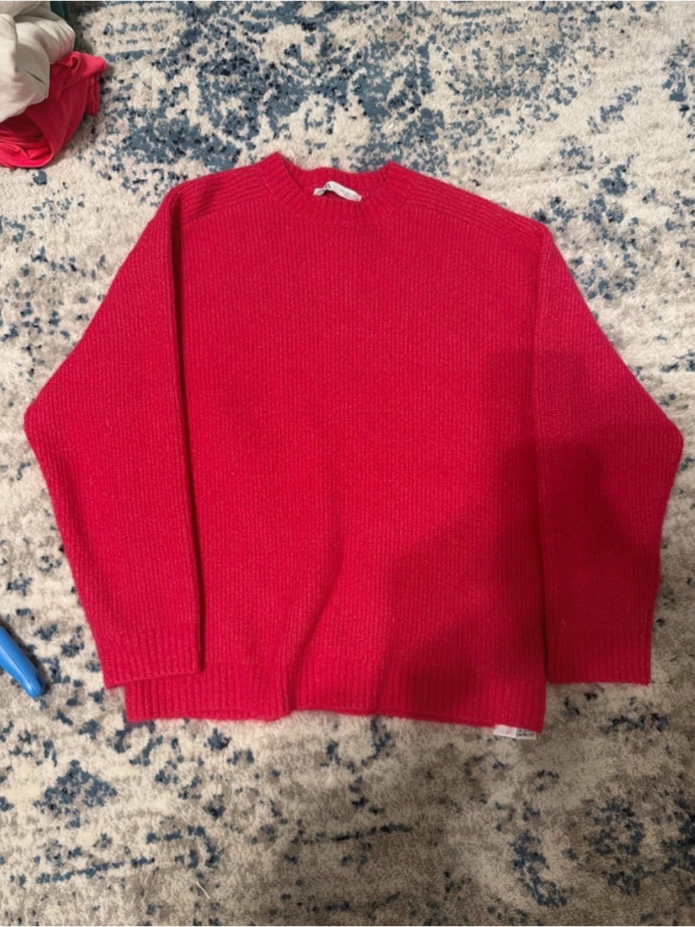 Zara cozy hot pink Knit Crewneck Sweater
